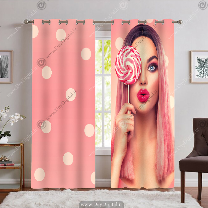 پرده پانچی طرح چهره اسپرت صورتی