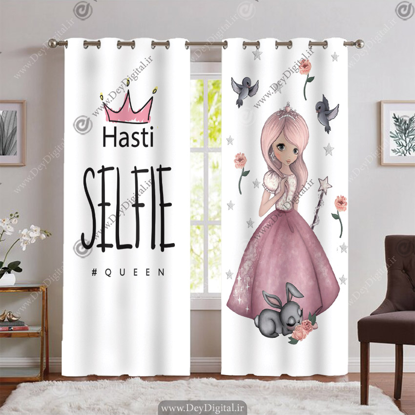 پرده چاپی طرح عروسکی دخترانه