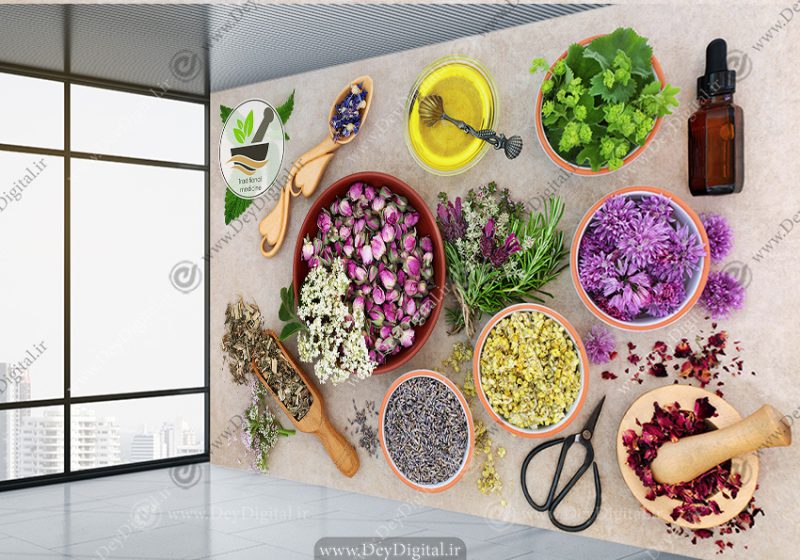 پوستر دیواری سه بعدی عطاری طرح انواع گیاهان دارویی