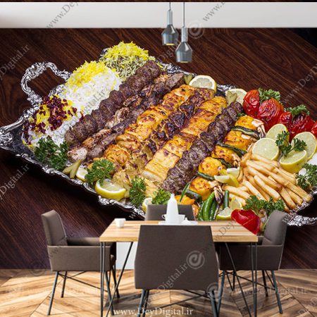 پوستر دیواری سه بعدی چلو جوجه و چلو کباب برای رستوران