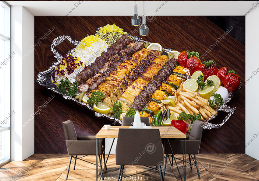 پوستر دیواری سه بعدی چلو جوجه و چلو کباب برای رستوران