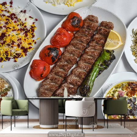 کاغذ دیواری سه بعدی طرح کباب برای رستوران ایرانی