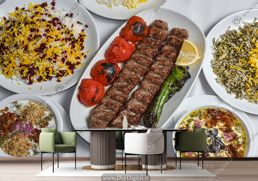 کاغذ دیواری سه بعدی طرح کباب برای رستوران ایرانی