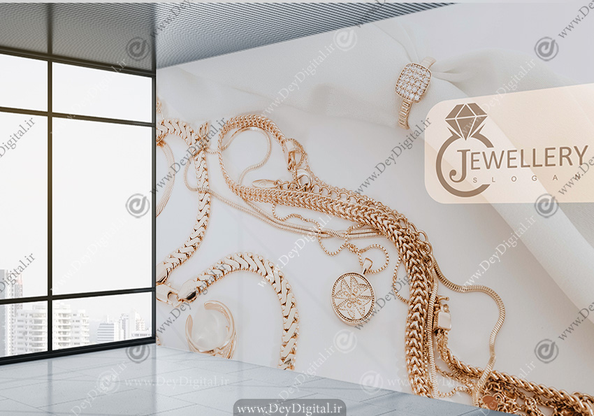 پوستر دیواری سه بعدی طرح زیورآلات و طلا