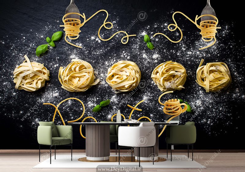 پوستر دیواری سه بعدی برای رستوران ایتالیایی طرح پاستا