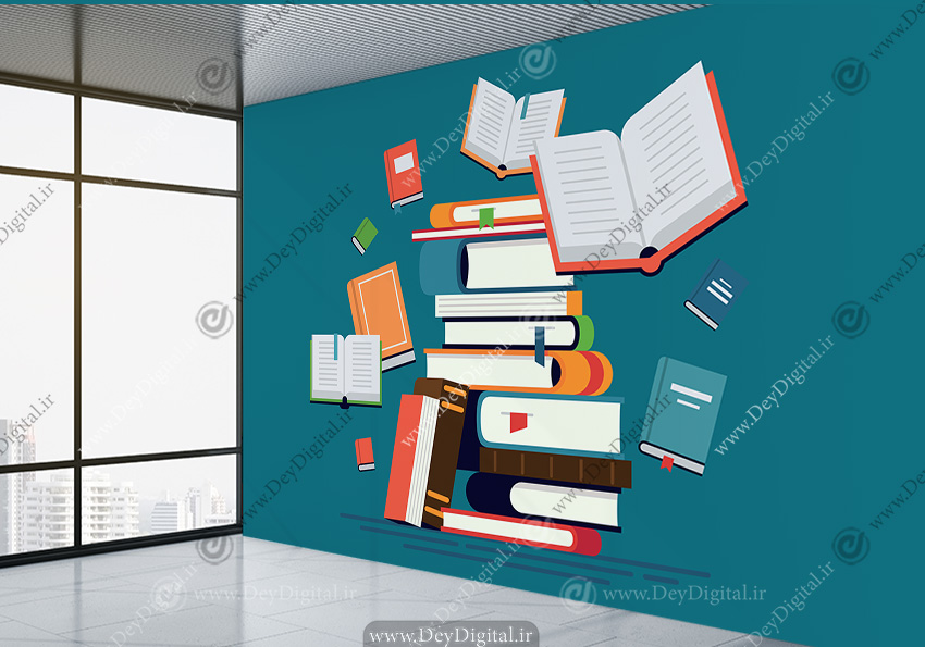 کاغذ دیواری سه بعدی طرح کتاب فروشی