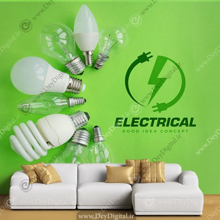 پوستر دیواری سه بعدی طرح لامپ با زمینه سبز