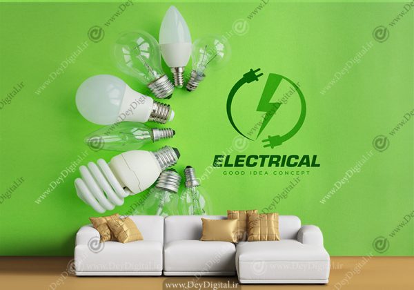 پوستر دیواری سه بعدی طرح لامپ با زمینه سبز