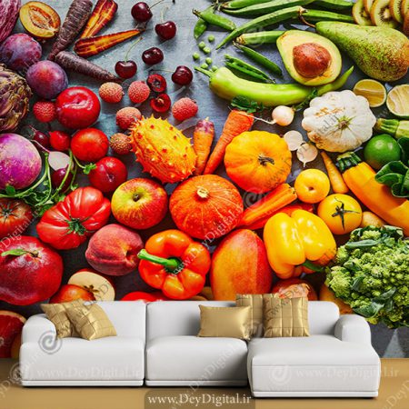 پوستر دیواری طرح انواع میوه ها برای تره بار فروشی