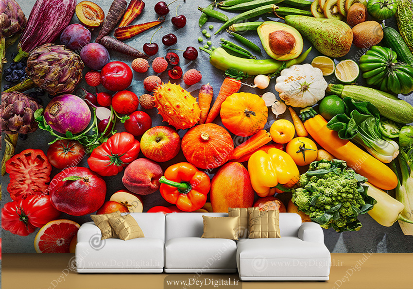 پوستر دیواری طرح انواع میوه ها برای تره بار فروشی