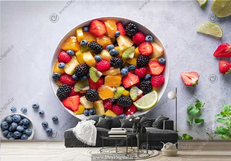 پوستر سه بعدی طرح تکه های انواع میوه ها