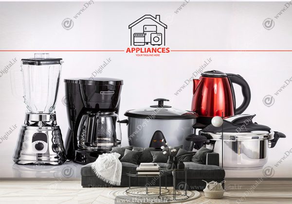 پوستر دیواری سه بعدی طرح لوازم برقی آشپزخانه