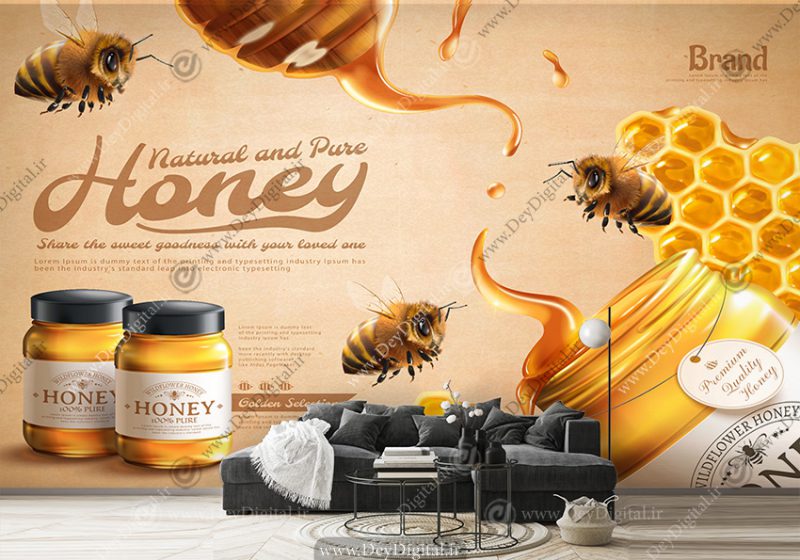 پوستر دیواری طرح عسل و زنبور عسل