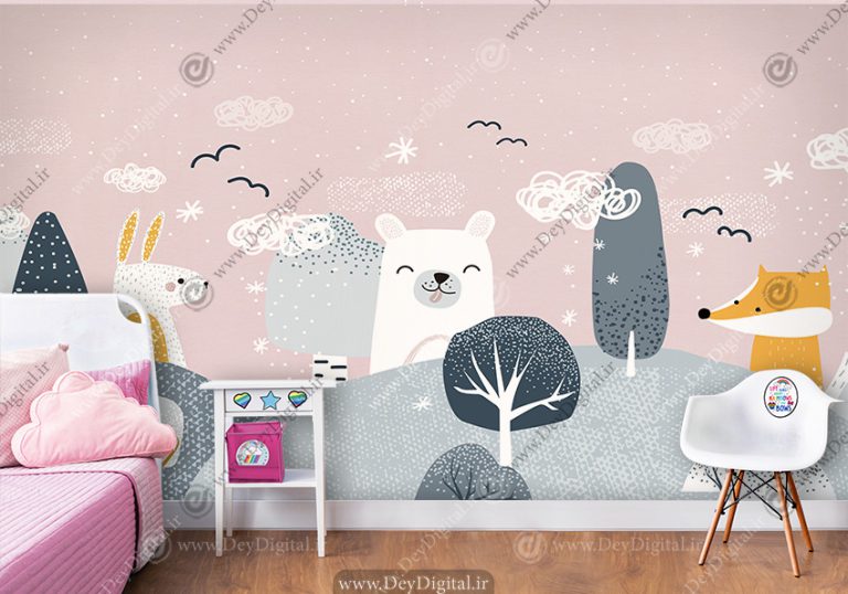 پوستر دیواری اتاق کودک با کیفیت 4K طرح حیوانات عروسکی