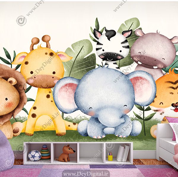طرح پوستر اتاق خواب بچه گانه مدل حیوانات جنگل