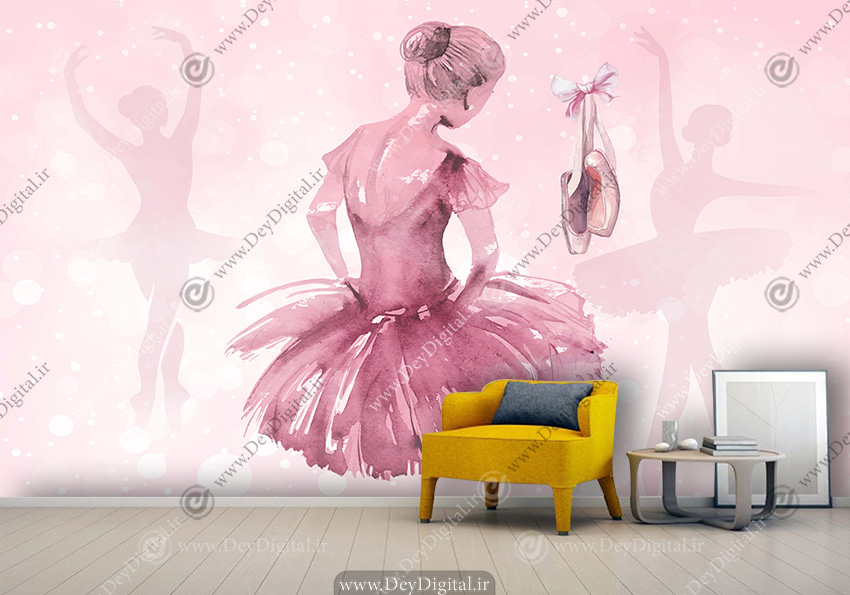 کاغذ دیواری سه بعدی اتاق دختر رنگ صورتی