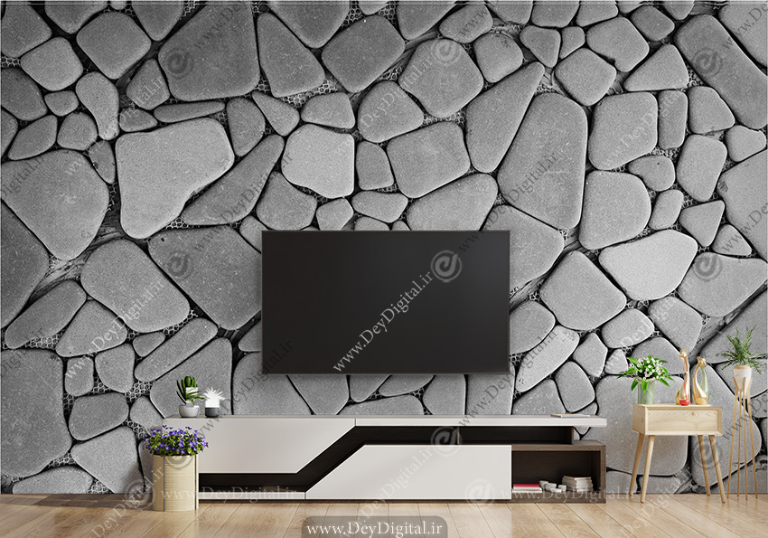 پوستر دیواری سه بعدی سنگ سیاه سفید
