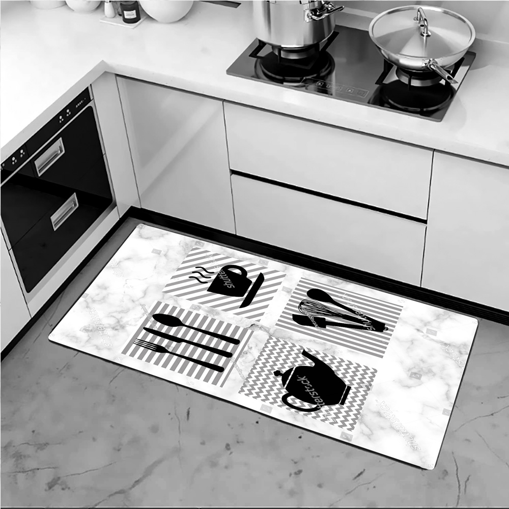 فرش آشپزخانه با کابینت سفید