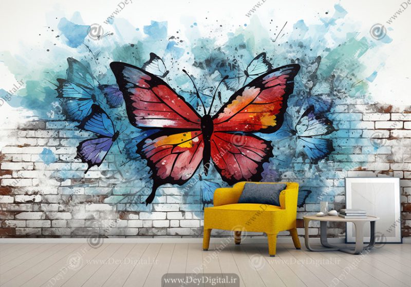 پوستر دیواری طرح پروانه سه بعدی برای اتاق خواب