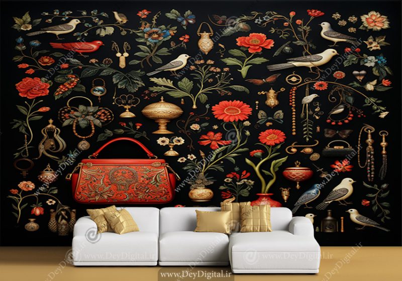 پوستر دیواری گل و مرغ سنتی