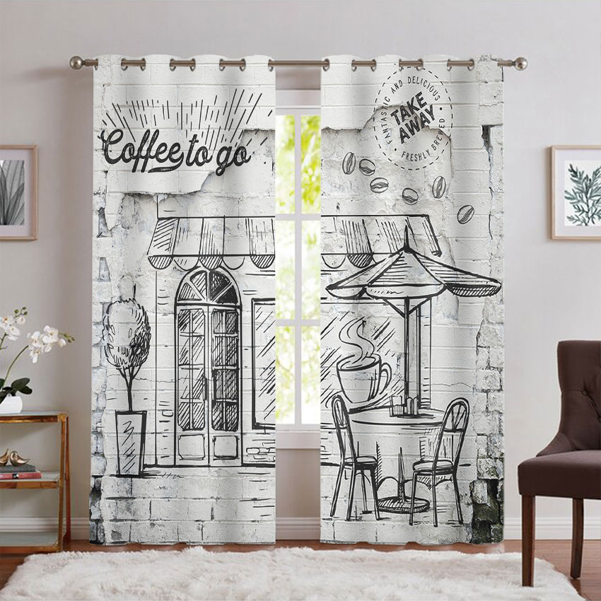 پرده سیاه و سفید طرح کافی شاپ