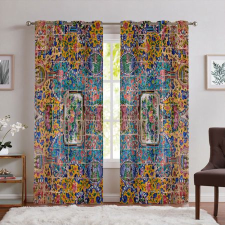 پرده پانچی سنتی طرح کاشی
