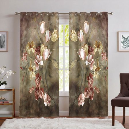 پرده پانچ شده طرح گل برای اتاق خواب
