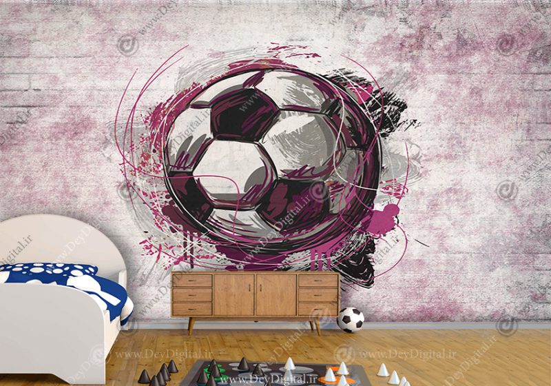 پوستر سه بعدی اتاق خواب پسرانه طرح توپ فوتبال