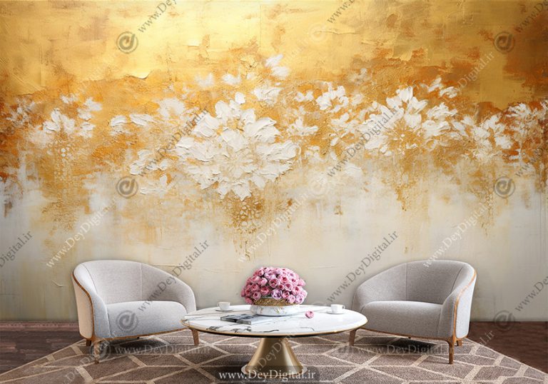 کاغذ دیواری پتینه ای برای سالن پذیرایی رنگ طلایی