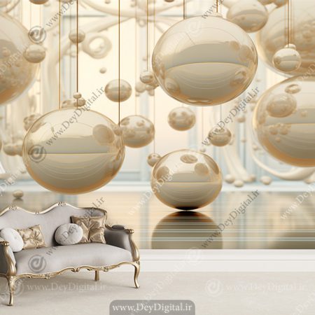 کاغذ دیواری سه بعدی طرح گوی برای پذیرایی