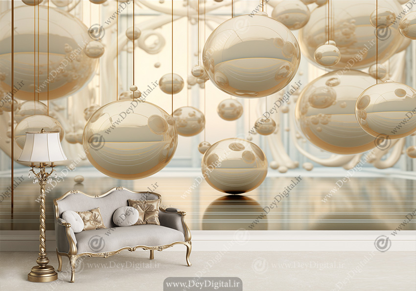کاغذ دیواری سه بعدی طرح گوی برای پذیرایی