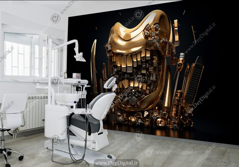 کاغذ دیواری مشکی طلایی برای مطب دندانپزشکی