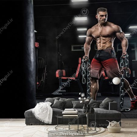 کاغذ دیواری سه بعدی بدنساز برای باشگاه