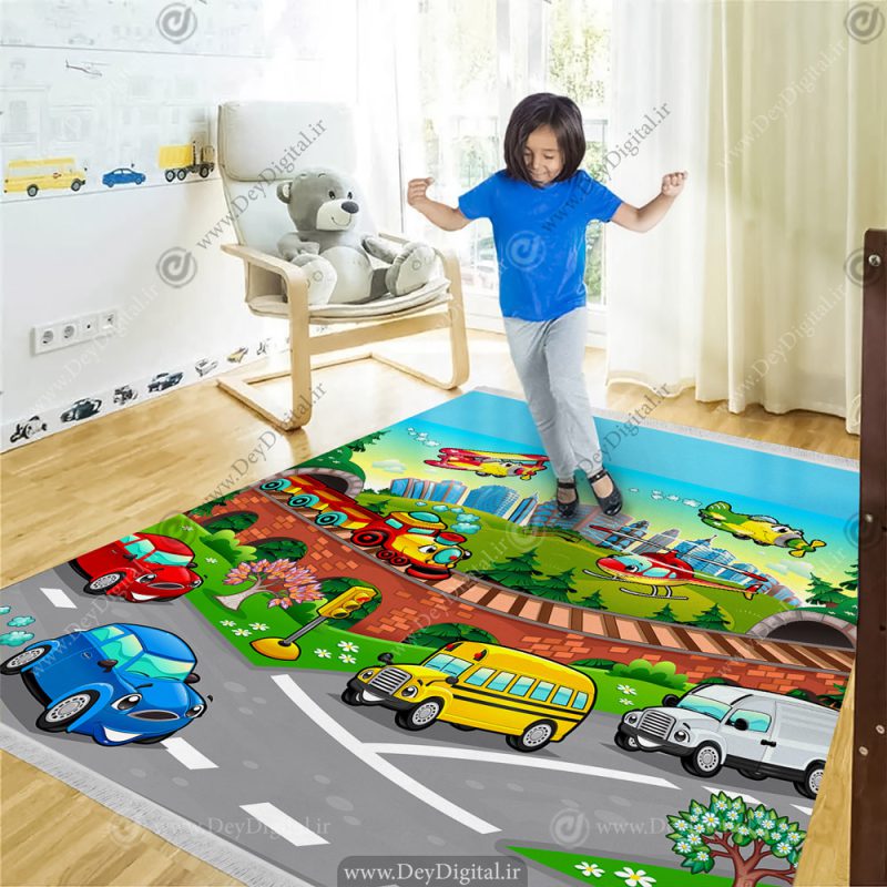 فرش اتاق پسر طرح خیابان و ماشین