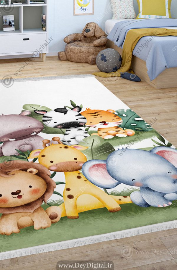 فرش کودک سه بعدی طرح حیوانات جنگل