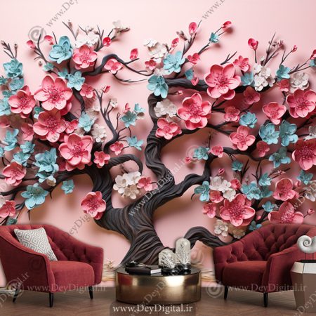 پوستر دیواری درخت شکوفه سه بعدی