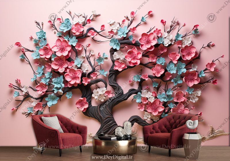 پوستر دیواری درخت شکوفه سه بعدی