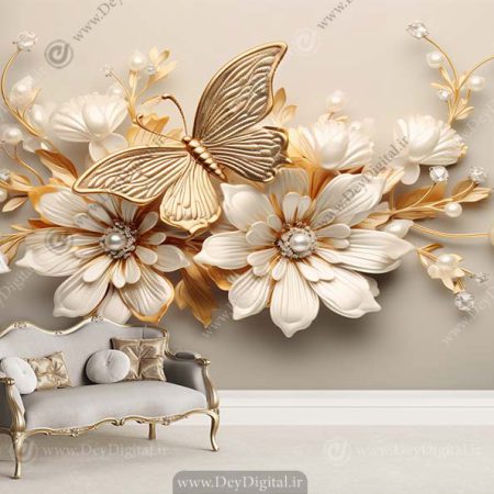 پوستر کاغذ دیواری سه بعدی طرح گل