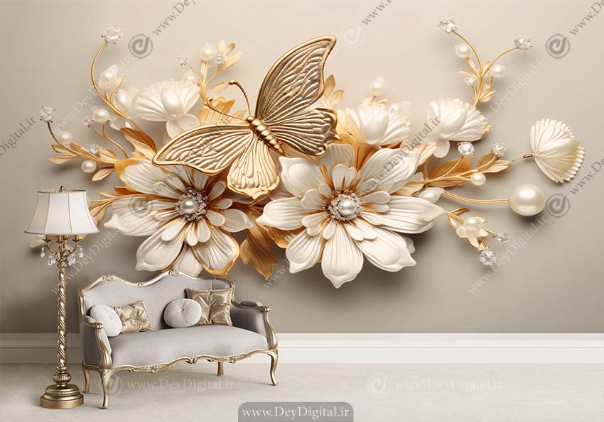 پوستر کاغذ دیواری سه بعدی طرح گل