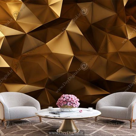 پوستر یواری سه بعدی طرح مثلث های طلایی