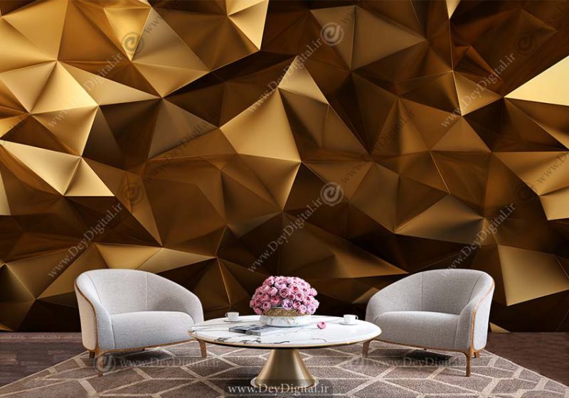 پوستر یواری سه بعدی طرح مثلث های طلایی