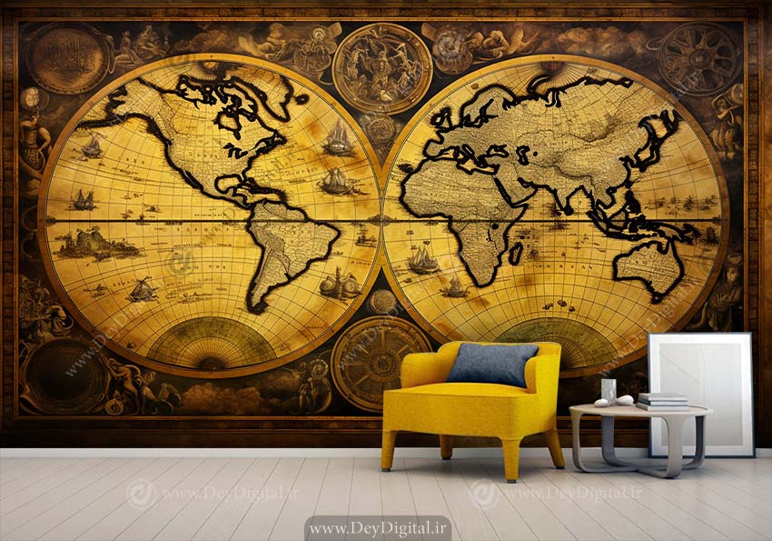 پوستر دیواری سه بعدی طرح نقشه جهان