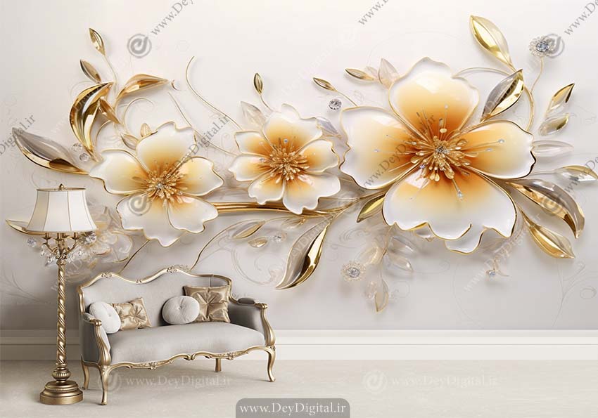 پوستر دیواری سه بعدی گل سه بعدی برای سالن پذیرایی