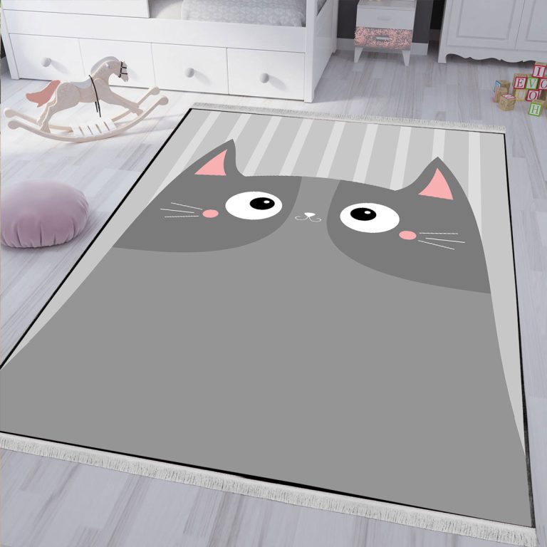 فرش چاپی طرح گربه خاکستری کارتونی