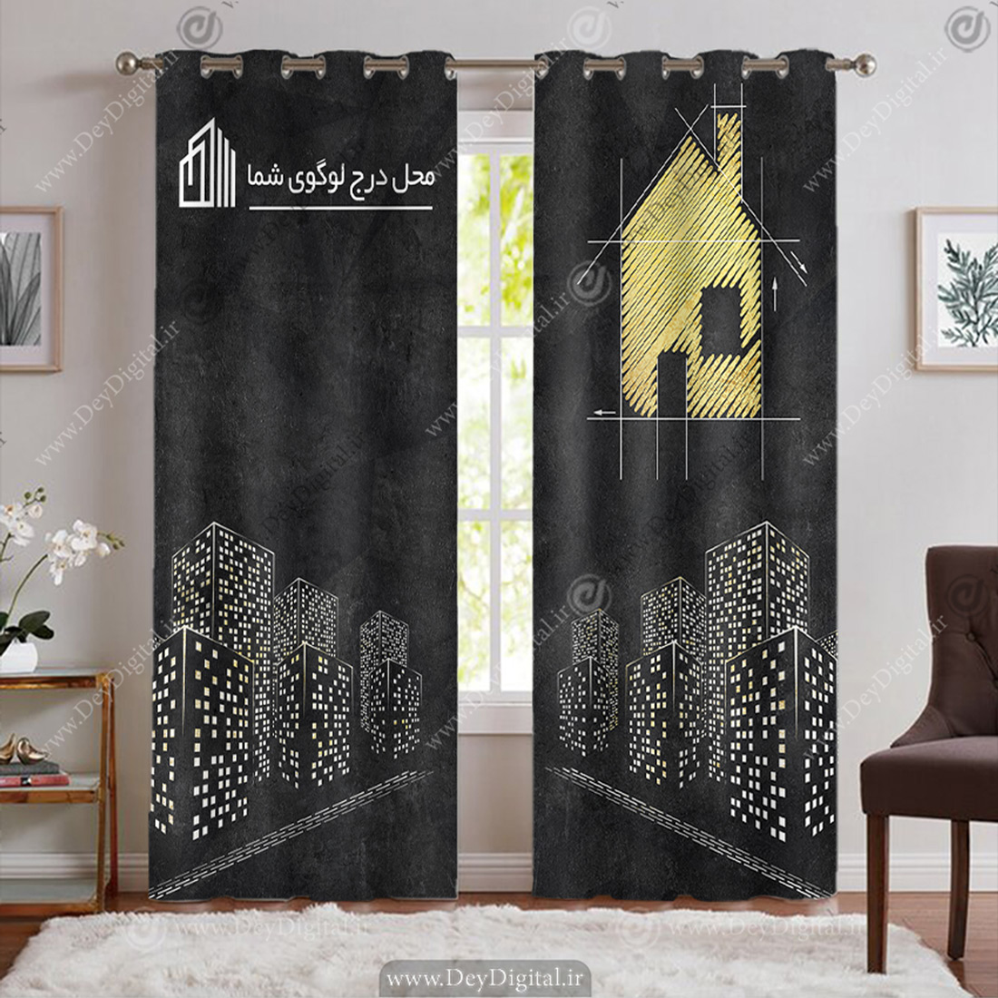 پرده پانچ تصویری طرح خونه های طلایی برای املاک