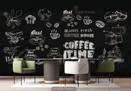 پوستر دیواری ساده و زیبا برای کافی شاپ رنگ سفید مشکی