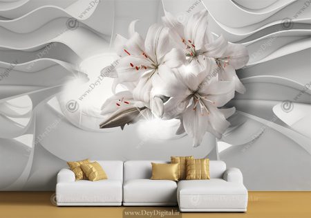 کاغذ دیواری سه بعدی گل رنگ طوسی روشن