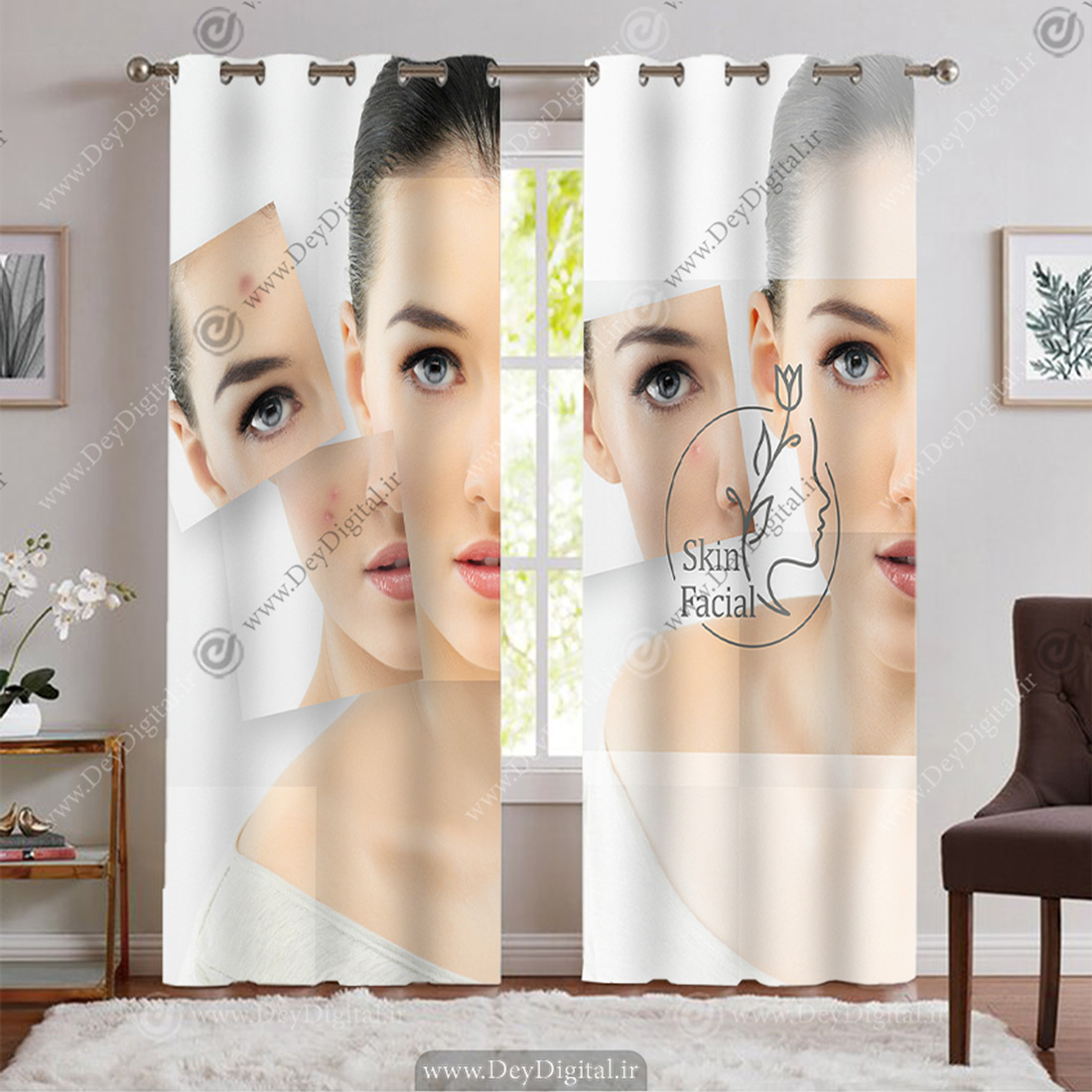 پرده پانچی سه بعدی طرح چهره برای سالن پاکسازی صورت
