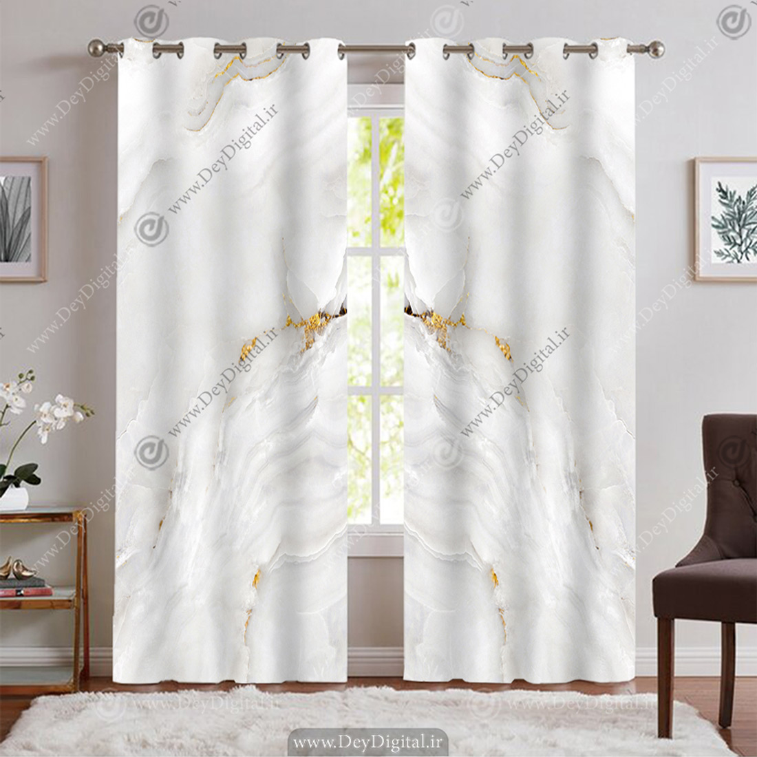 پرده سه بعدی مدل سنگ اسلب رنگ طوسی روشن