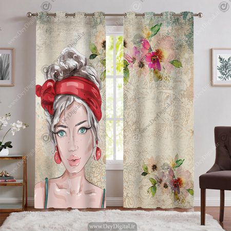 پرده پانچی سه بعدی طرح نقاشی چهره ذختر